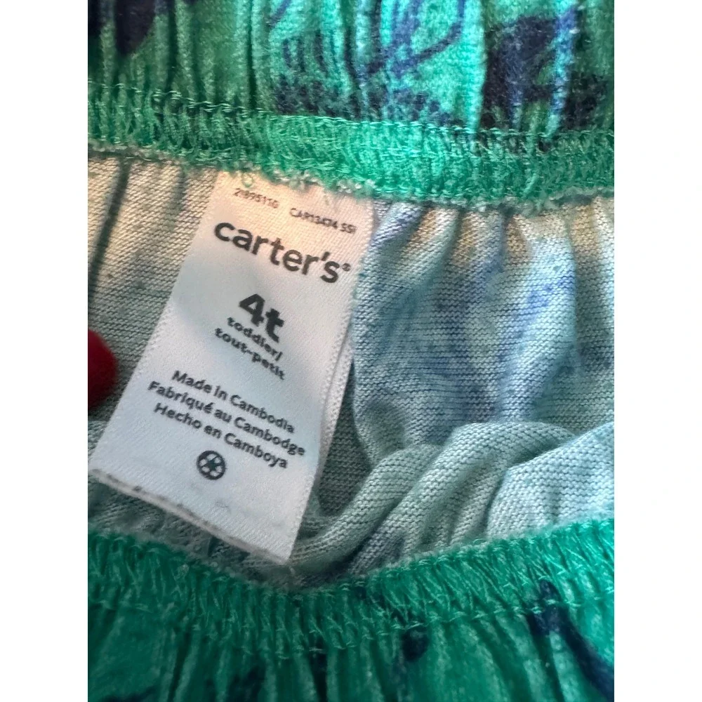 Carters Toddler 4T Green Dinosaur Skeleton Pajama Shorts with 3D Spikes